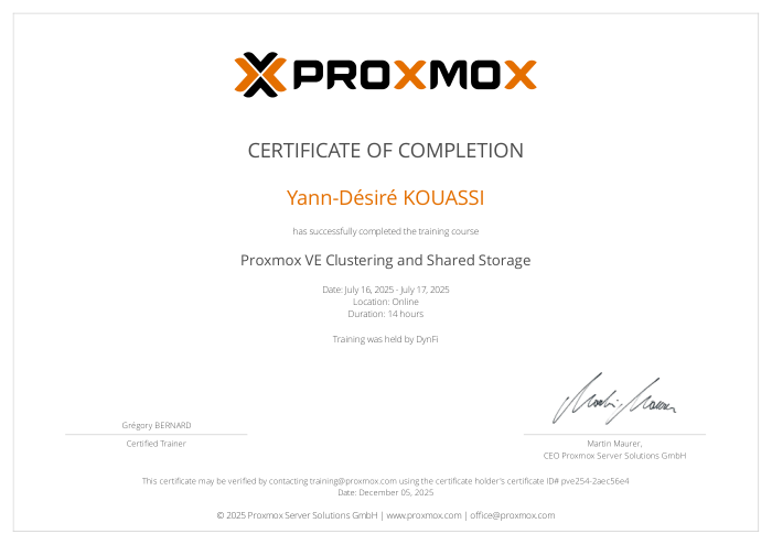 Certificat Proxmox VE – Clustering and Shared Storage